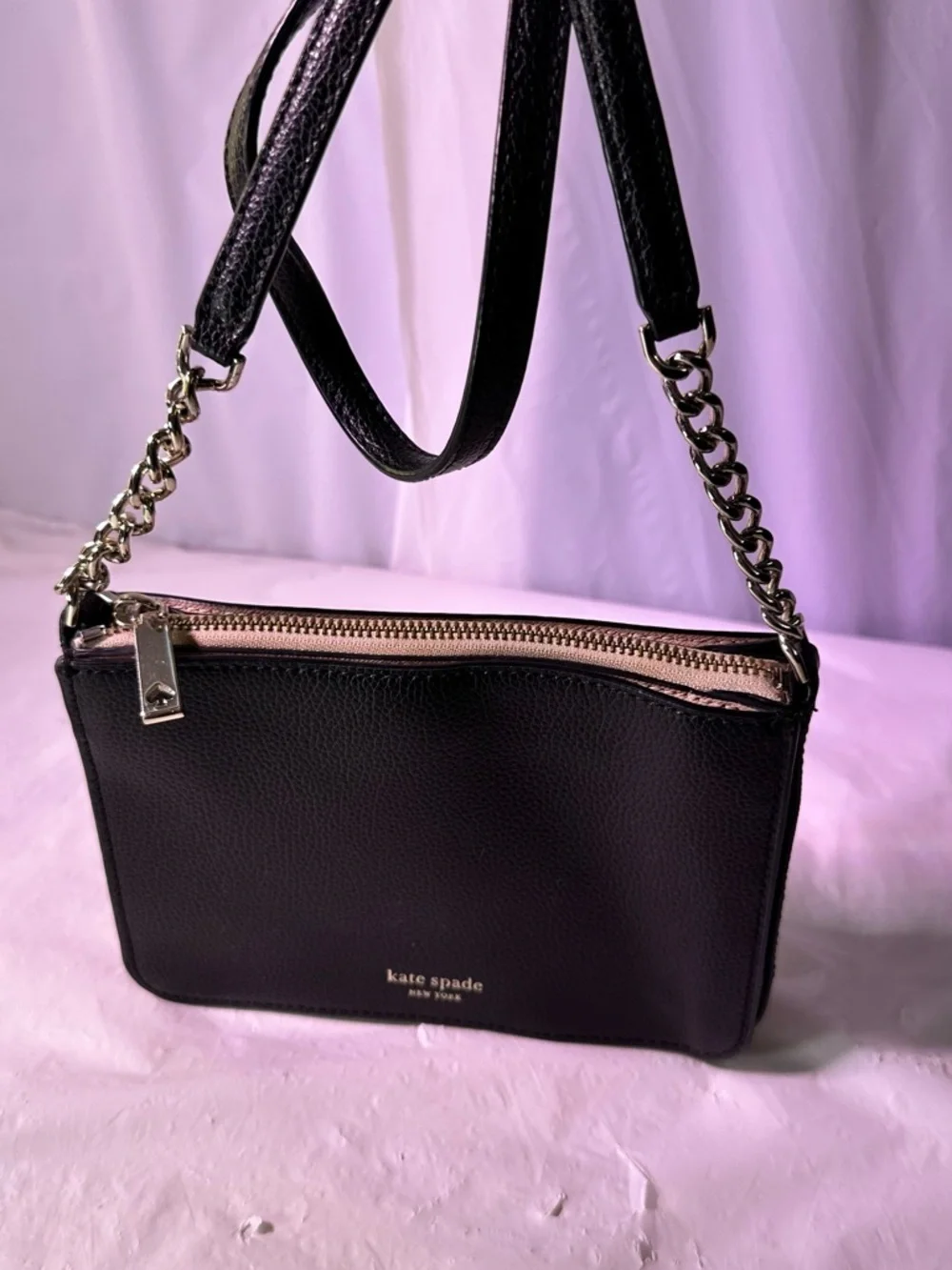kate spade Black Pebbled Leather Crossbody with Chain Strap